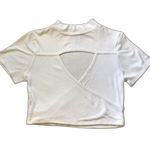 Toska white top women Short sleeve triangle front cut-out crop top size M barbie